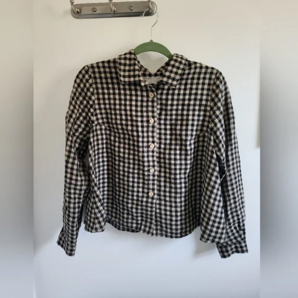 notPERFECTLINEN Ljublana cropped swingy linen long-sleeve collared top size M